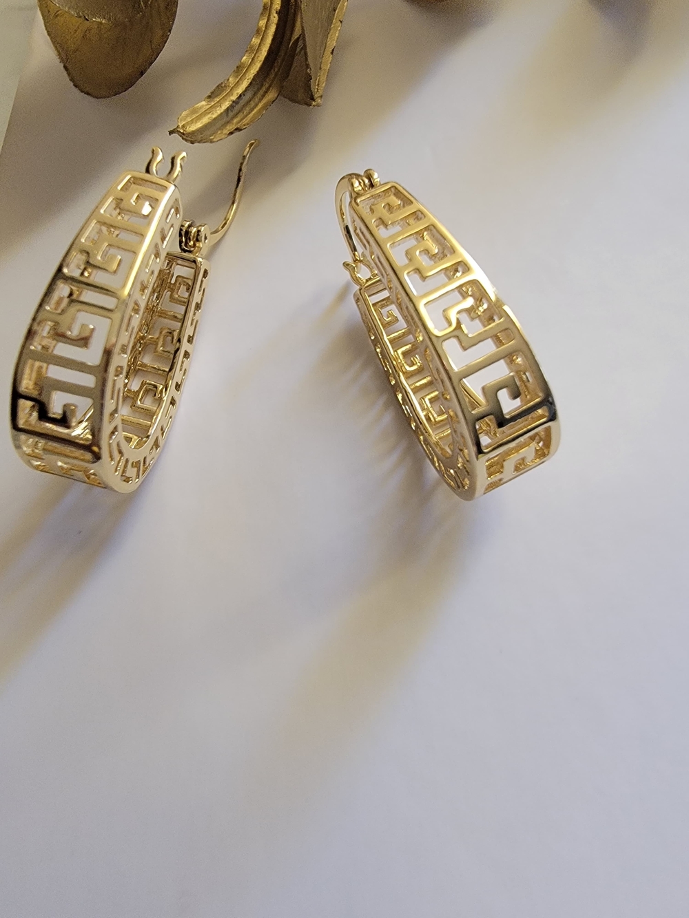 Gold Greek Key Hoop Earrings - Women Jewelry